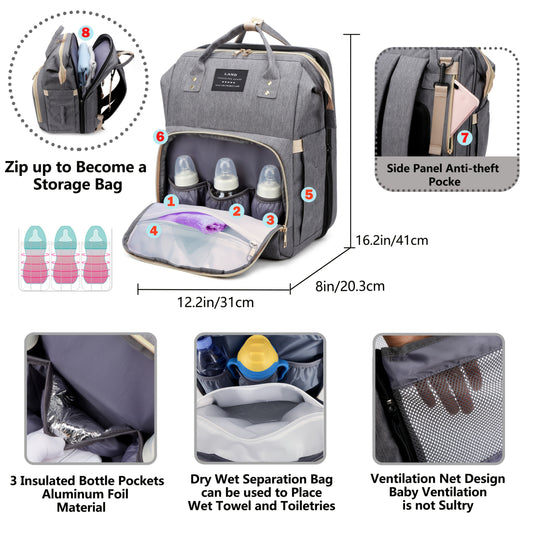 Multifunctional Diaper Backpack with Changing Station, Portable Travel Baby Bag Organizer, Soft Shell Polyester, Utility Pockets, Large Capacity, Baby Registry Must-Haves, Ideal Baby Shower Gift