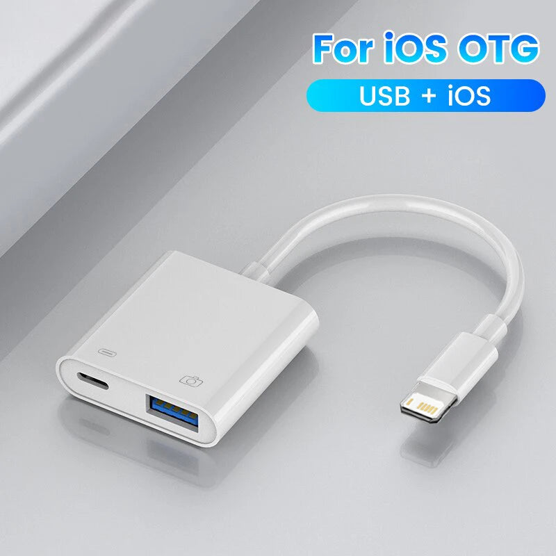 OTG Adapter Lightning To USB 3.0 Fast Charge Cable For iPhone 14 Pro Max 13 12 11 X XS XR 8 USB C Splitter Type C Data Convertor