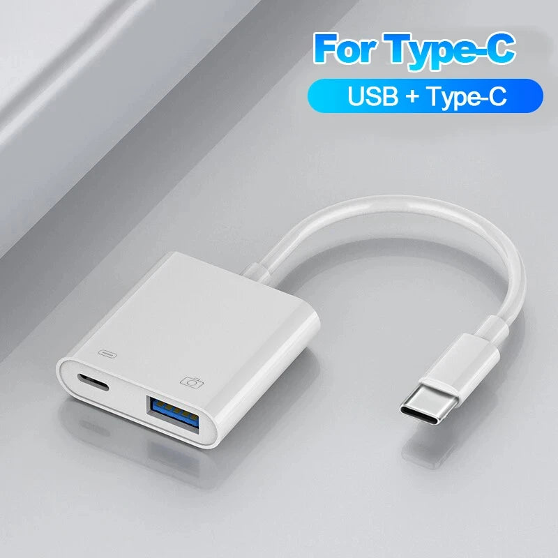 OTG Adapter Lightning To USB 3.0 Fast Charge Cable For iPhone 14 Pro Max 13 12 11 X XS XR 8 USB C Splitter Type C Data Convertor